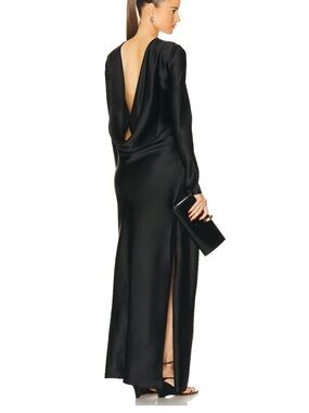 Christopher Esber Black Satin Long Sleeve Maxi Dress US 6